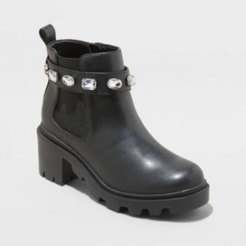 Lug Biker Boots w/ Rhinestone Cuff = Showstopper 8.5 NEW